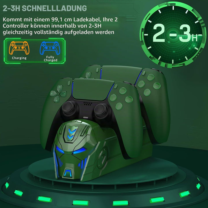 PS5 Controller Ladestation Zubehör, PS5 Ladestation Controller mit Cooles Aussehen Helm/2-3 Std Schn