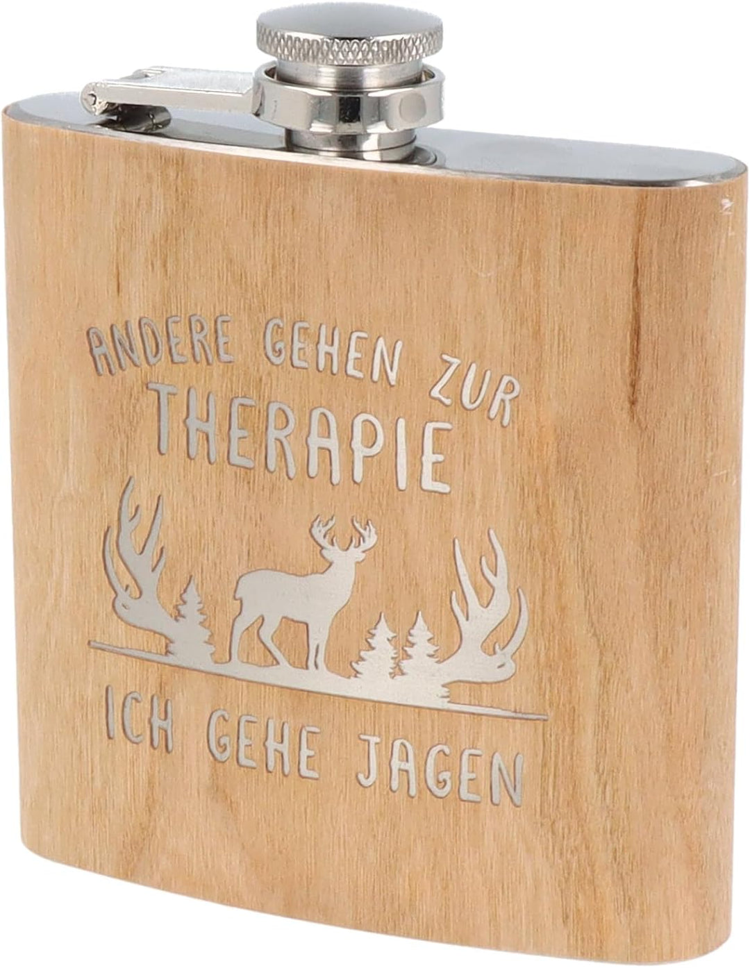 Spruchreif | Flachmann aus Edelstahl mit Gravur | Flachmann aus Holz | Geschenk für Jäger Jägerin |