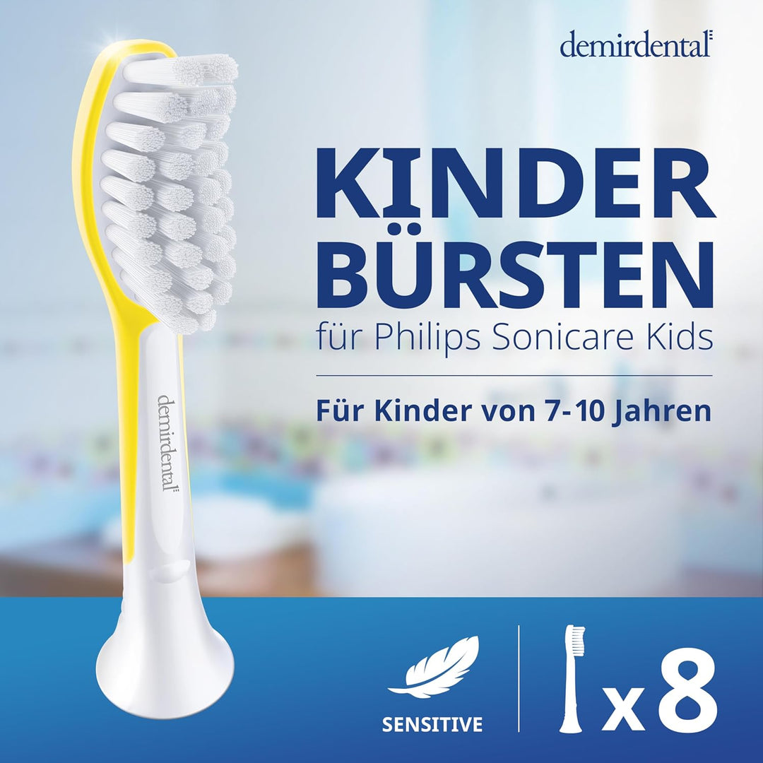 demirdental Kinder Ersatzbürsten passend für Philips Sonicare Kids, Bürstenköpfe ab 7 Jahre, entspri