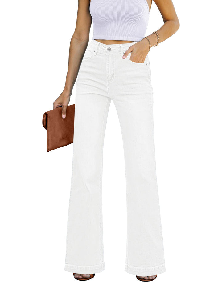 Roskiky Schlaghose Damen High Waist Wide Leg Baggy Jeans Stretch Hosen L Brillantweiss, L Brillantwe