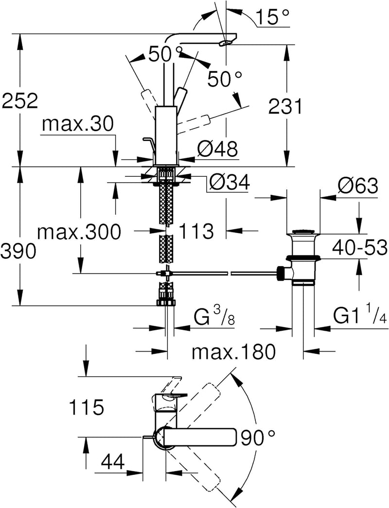 GROHE Lineare - Einhand-Waschtischarmatur (wassersparend, mit Temperaturbegrenzer, L-Size), chrom, 2