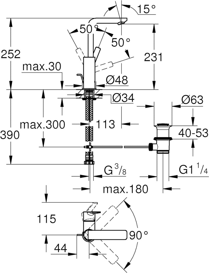 GROHE Lineare - Einhand-Waschtischarmatur (wassersparend, mit Temperaturbegrenzer, L-Size), chrom, 2