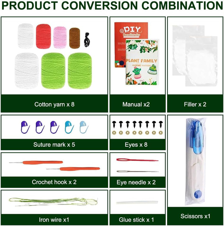 FARYODI Häkelset für Anfänger, Kaktus Handarbeiten Häkel Starter Set mit Häkelnadeln, Garn, Füllung,
