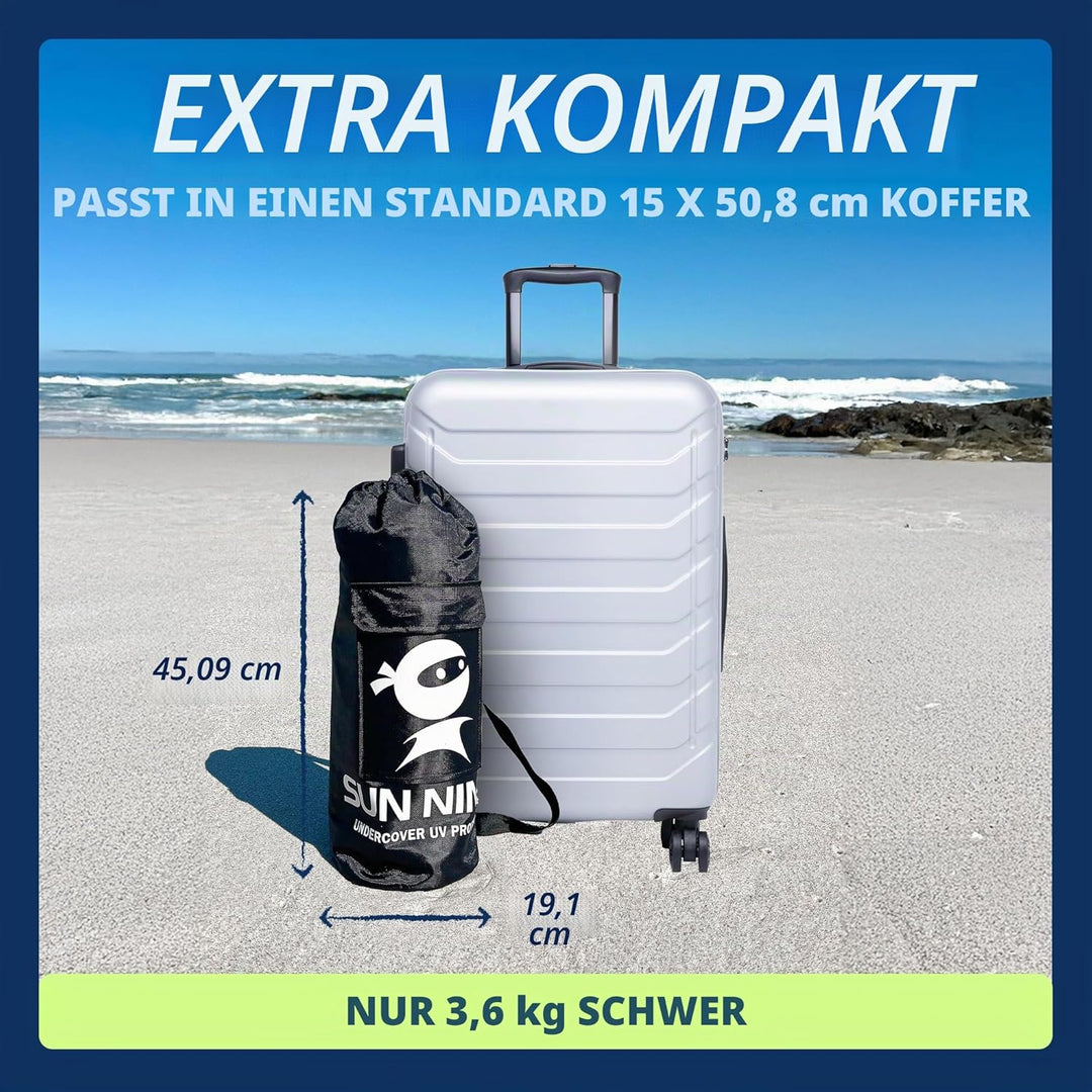 SUN NINJA Strandzelt, Sonnensegel LSF 50+, mit Sandschaufel, Heringen und Stabilitätsstangen, Schatt