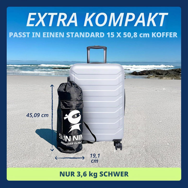 SUN NINJA Strandzelt, Sonnensegel LSF 50+, mit Sandschaufel, Heringen und Stabilitätsstangen, Schatt