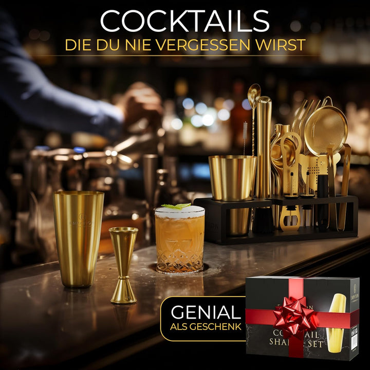EMPATION Cocktail Set Gold [TESTSIEGER] 825ml Boston Cocktail Shaker aus Edelstahl, leicht zu öffnen