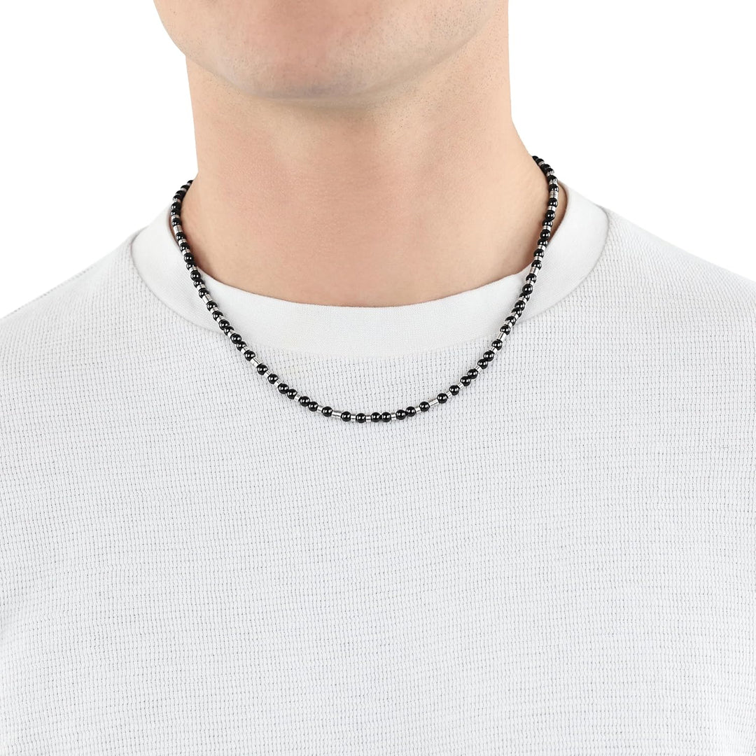 s.Oliver Halskette Edelstahl Herren Halsschmuck, mit Achat, 46+5 cm, Schwarz, Kommt in Schmuck Gesch