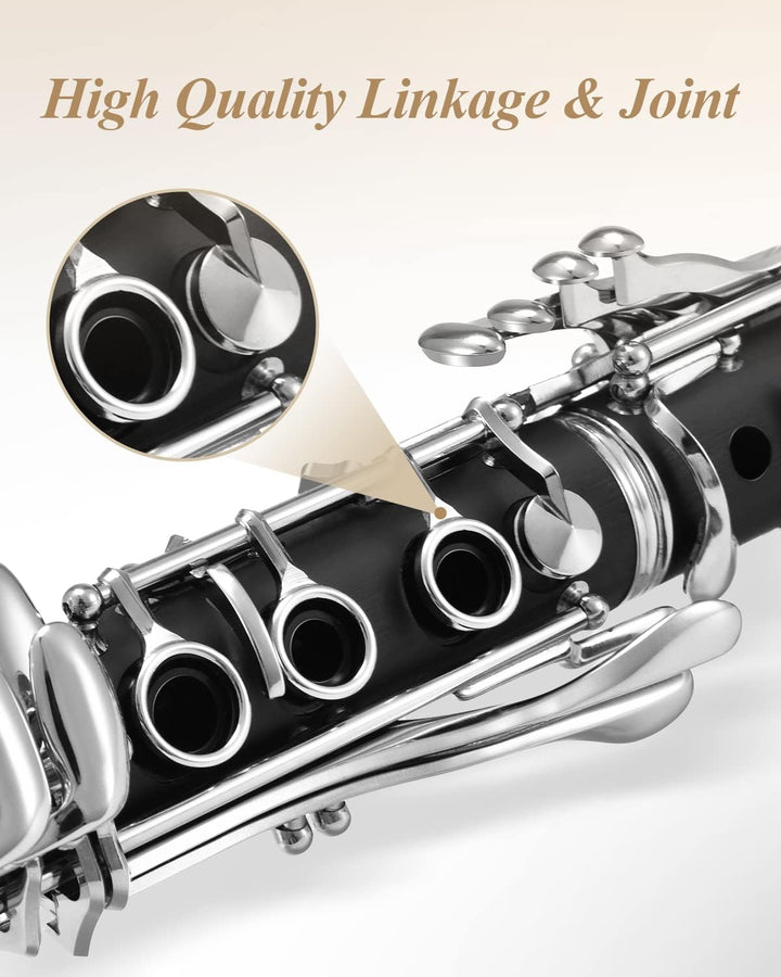 Eastar B-Klarinette für Anfänger, Ebonit Klarinette vernickelt mit 2 Birnen, 3 Blättern, weissen Han