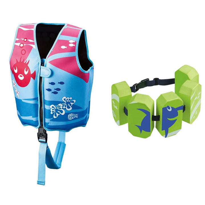 Beco Kinder Sealife Schwimmlernweste S pink Bundle mit Schwimmgürtel, grün, S pink Bundle mit Schwim