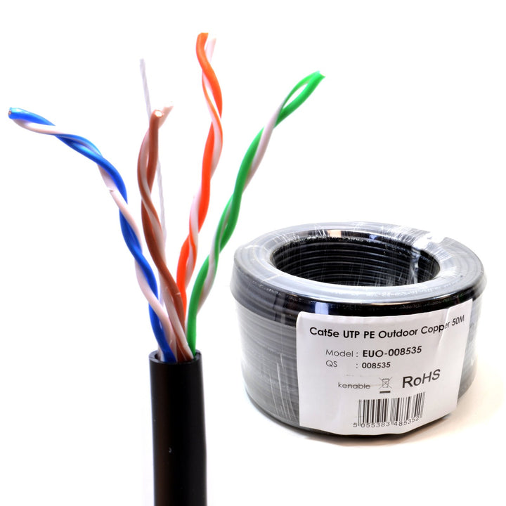 Aussen CAT5e Aussen Verwendung Kupfer Ethernet Netzwerk Kabel Kabelrolle UTP 50 m Schwarz [50 Meter/