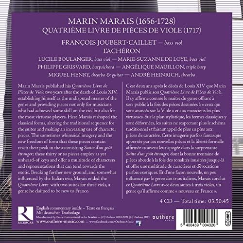 Marais: Quatrième Livre de Pièces de Viole, Audio-CD