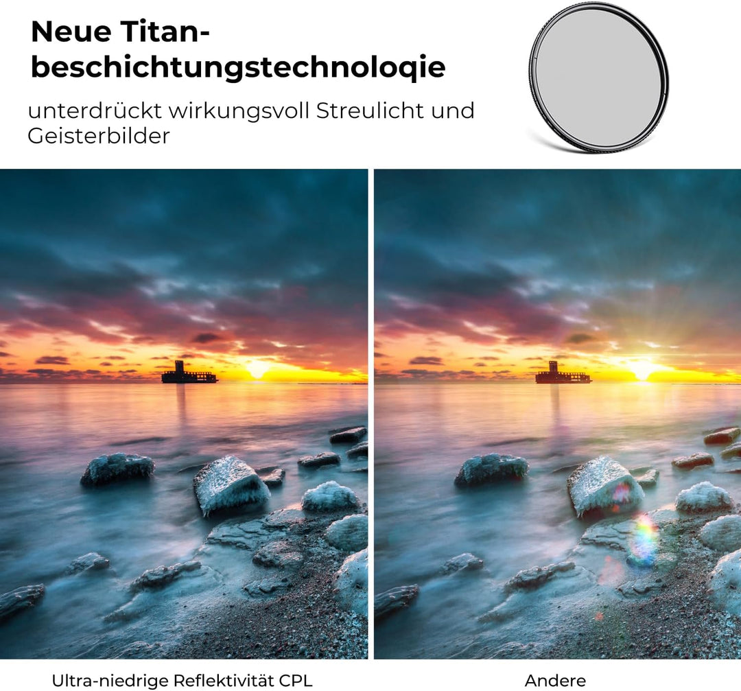 K&F Concept Nano-X Serie Ultra-niedrige Reflexion Polfilter 46mm CPL Filter Polarisationsfilter MRC