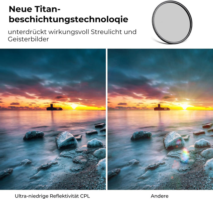 K&F Concept Nano-X Serie Ultra-niedrige Reflexion Polfilter 46mm CPL Filter Polarisationsfilter MRC