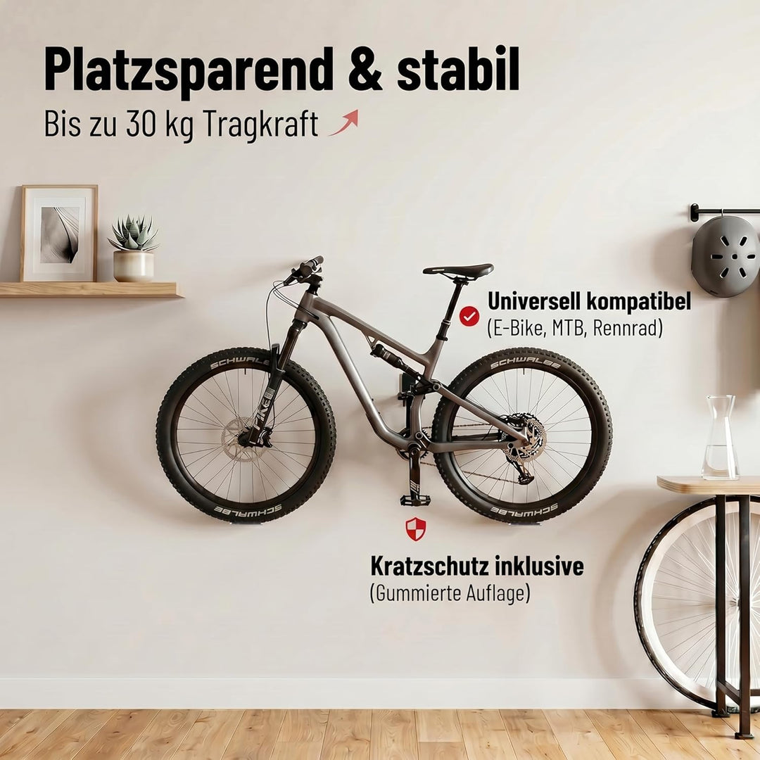 Kyto Fahrrad Wandhalterung (1x oder 2x) - Platzsparend in Garage, Wohnung & Keller für E Bike, MTB,