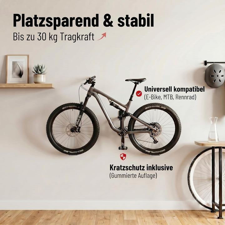 Kyto Fahrrad Wandhalterung (1x oder 2x) - Platzsparend in Garage, Wohnung & Keller für E Bike, MTB,