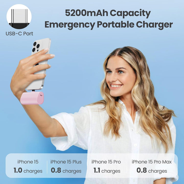 Mini Powerbank 5200mAh, Klein Power Bank USB C PD Externer Akku, Compact LCD Digitalanzeige Akkupack