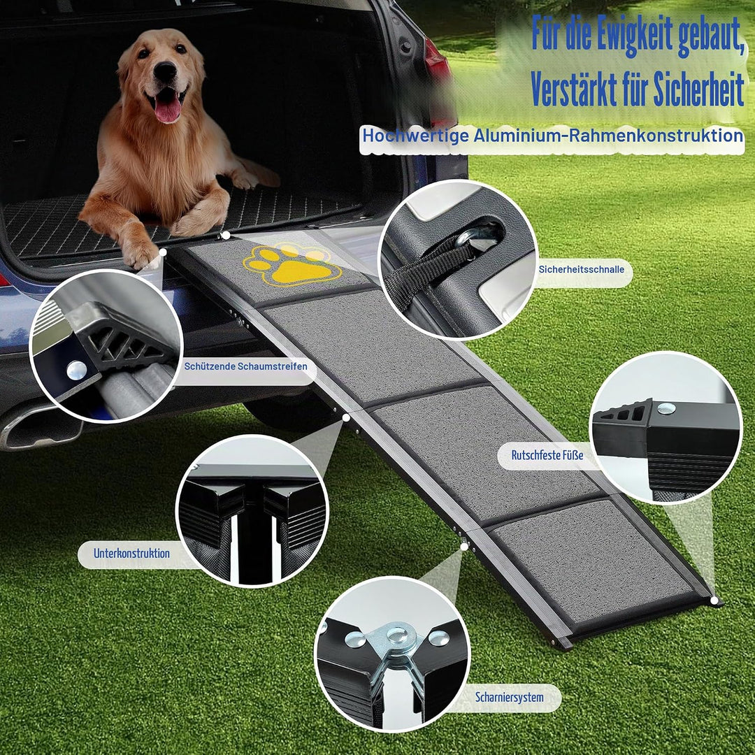 BACOENG Hunderampe Auto Klappbar, Hundetreppe Auto mit Rutschfester Teppich, 160cm rutschfest Hunder