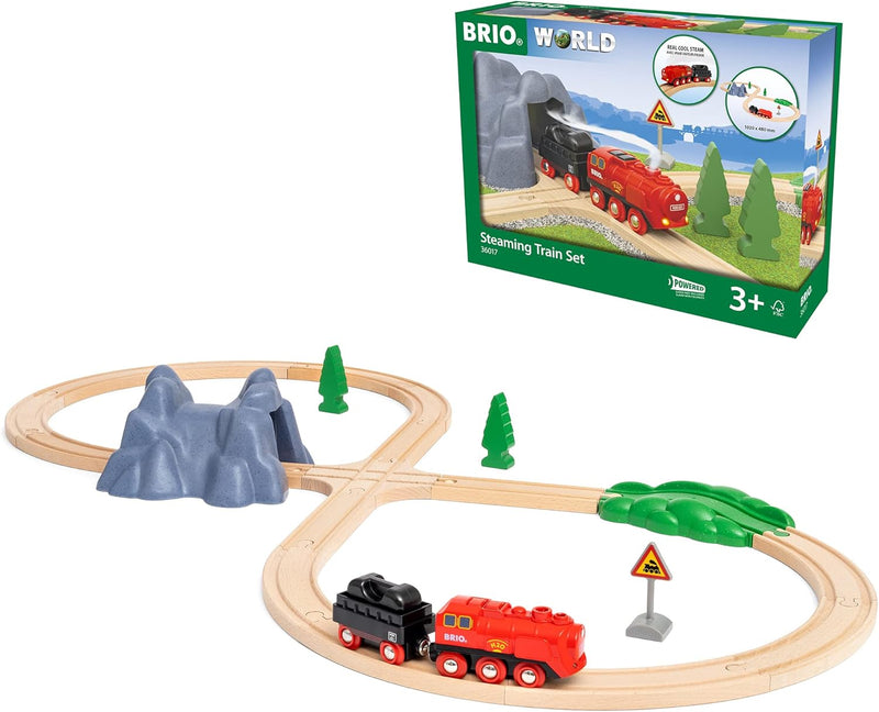 BRIO World 36017 Batterie-Dampfzug-Set - Aus dem Schornstein der Lokomotive strömt während der Fahrt