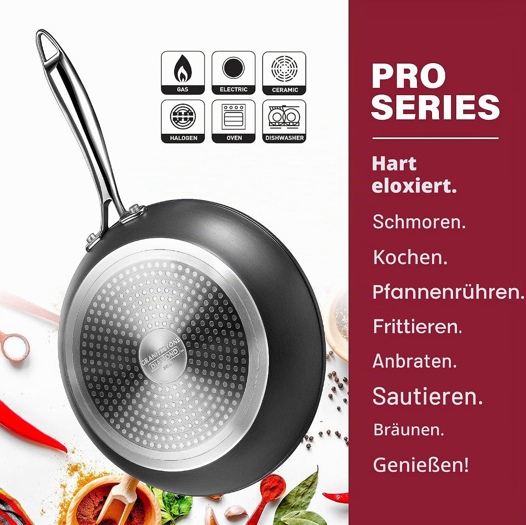 Granitestone Pro Harteloxiertes Set Pfanne 8", 10" und 12" Kochgeschirr, 100 Prozent PFOA-frei, ofen