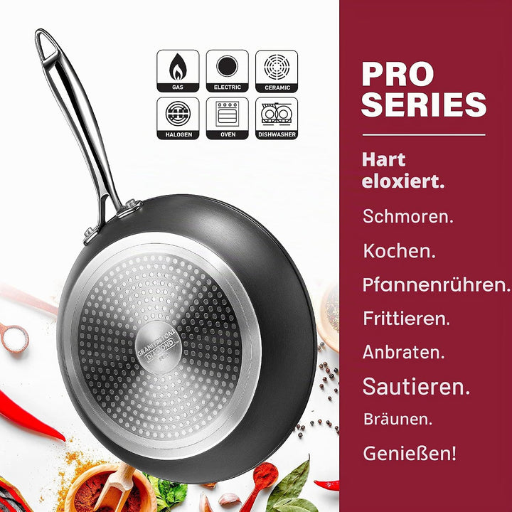 Granitestone Pro Harteloxiertes Set Pfanne 8", 10" und 12" Kochgeschirr, 100 Prozent PFOA-frei, ofen