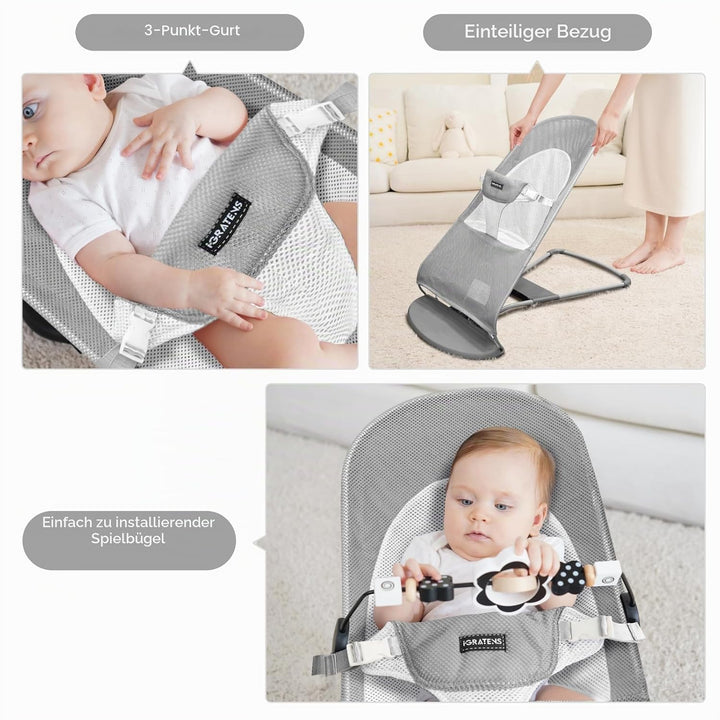 Stoffsitz für Babywippe – Bezug für Babywippe, Balance, weich und glücklich, belüftetes Netzgewebe,
