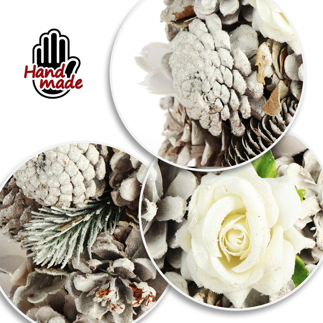 com-four® Deko-Weihnachtsbaum, Schmuckbaum mit Zapfen und Stoffrosen, tolle Tischdeko, optimal für d