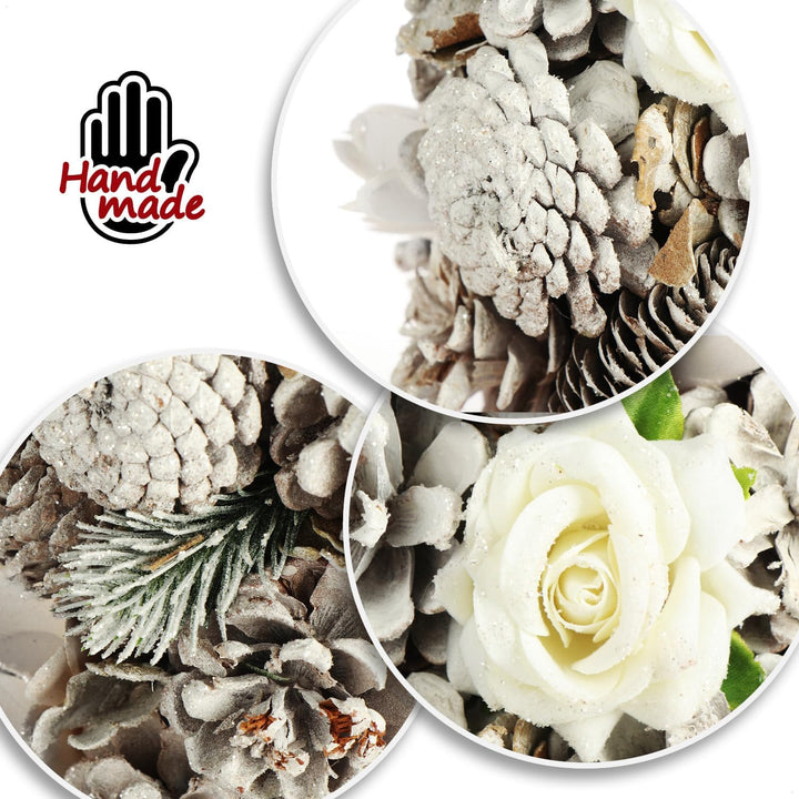 com-four® Deko-Weihnachtsbaum, Schmuckbaum mit Zapfen und Stoffrosen, tolle Tischdeko, optimal für d