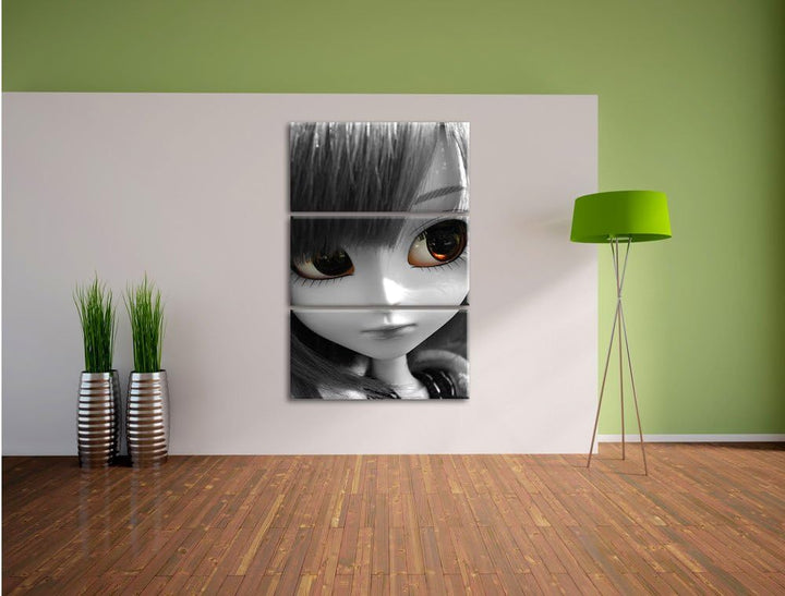Pixxprint Pullip-Püppchen auf Sommerwiese als Leinwandbild/Grösse: 3 Teilig (120x80) / Wandbild/Kuns