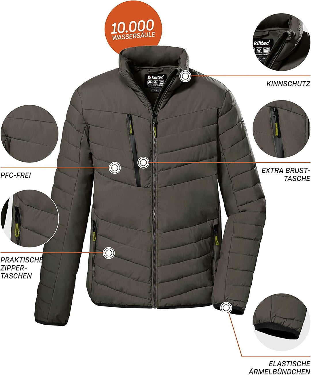 Killtec Herren Kow 63 Mn Qltd Jckt Steppjacke/Jacke in Daunenoptik mit Stehkragen S grün/anthrazit,