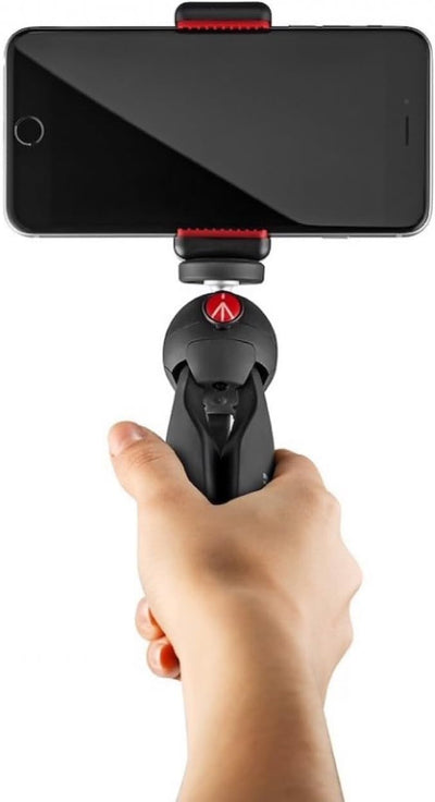 Manfrotto MKPIXICLMII-BK, Mini-Stativ mit universeller Smartphone-Klemme, Made in Italy, für iPhone