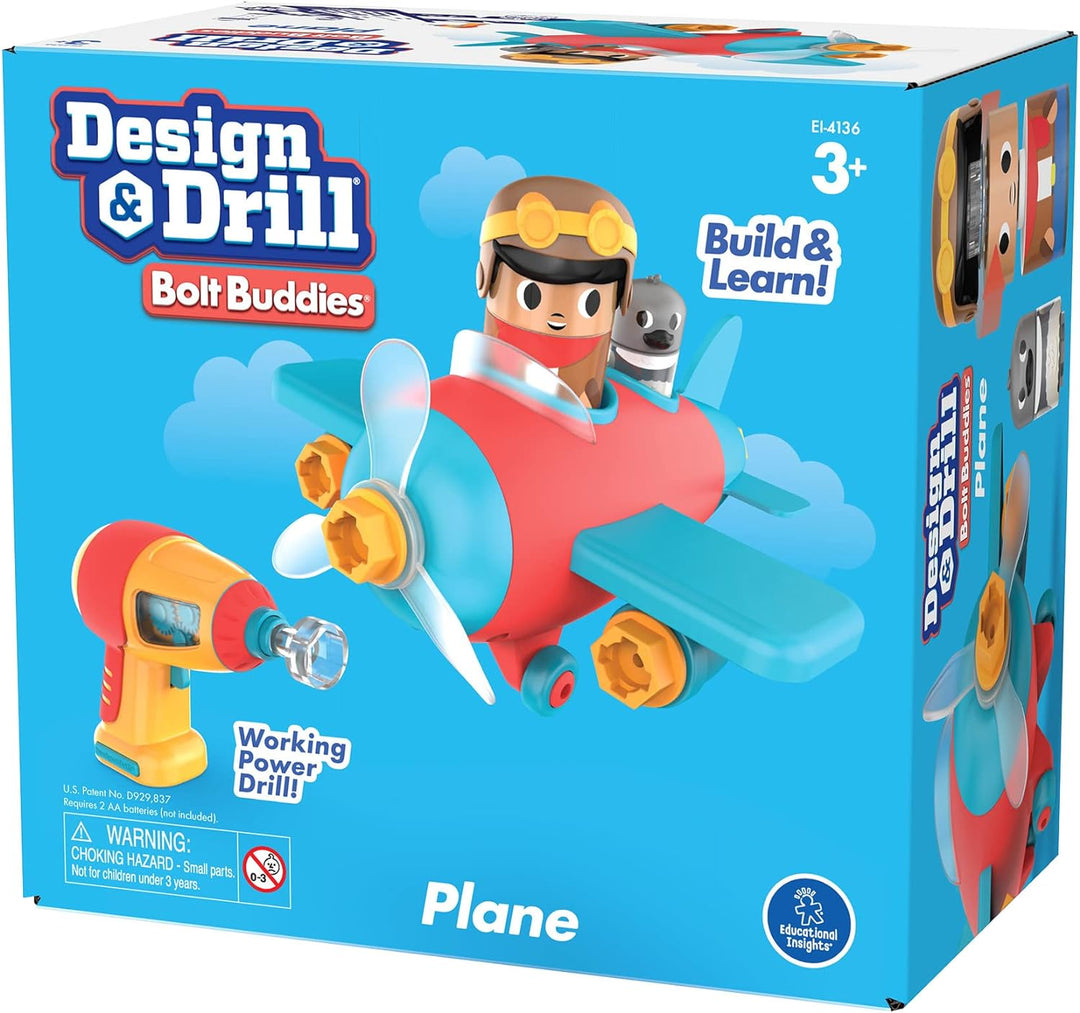 Learning Resources Design & Drill Schrauberkumpel Flugzeug, Flieger-Spielset mit Flugzeug und Pilotf