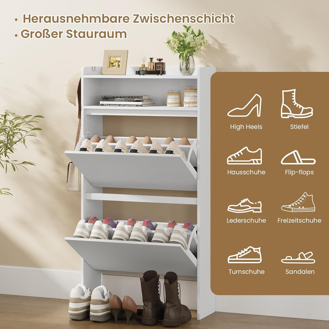 Asgolion Schuhschrank 2 Klappen, Schuhregal, offenes Fach, Schuhkommode Schuhregal mit Trennwände ve