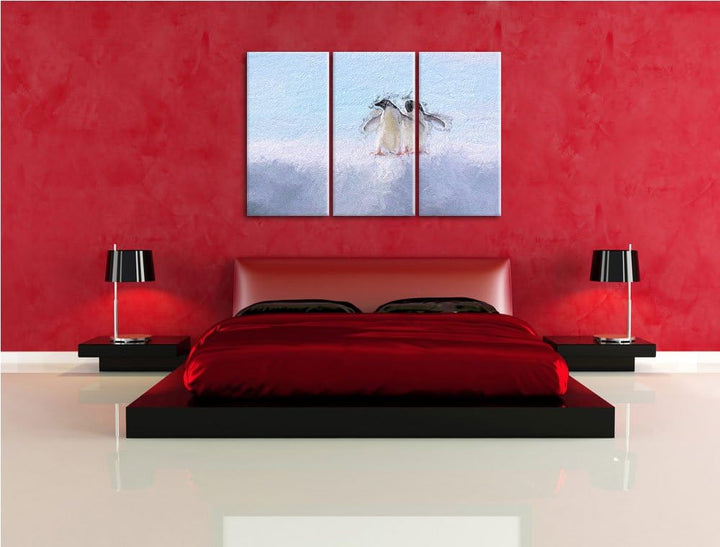 zwei kleine Adeliepinguine auf Eisscholle NewArt 3-Teiler Leinwandbild 120x80 Bild auf Leinwand, XXL