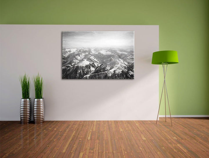 Alpen Kohle Effekt, Format: 100x70 auf Leinwand, XXL riesige Bilder fertig gerahmt mit Keilrahmen, K