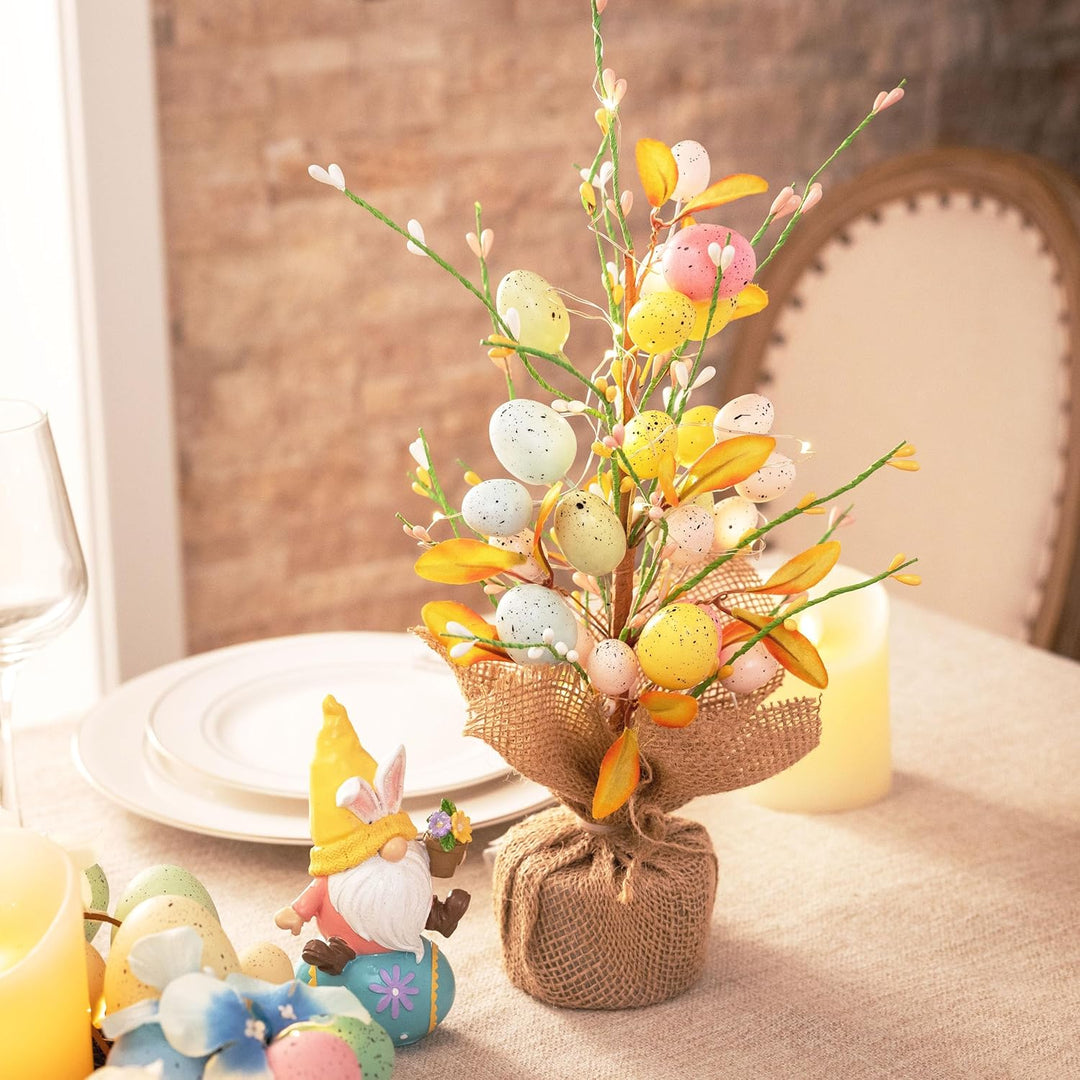 VALERY MADELYN 38cm Ostereierbaum mit Licht, Bunte Eier Zweig Baum Dekorationen mit LED Lichtern und