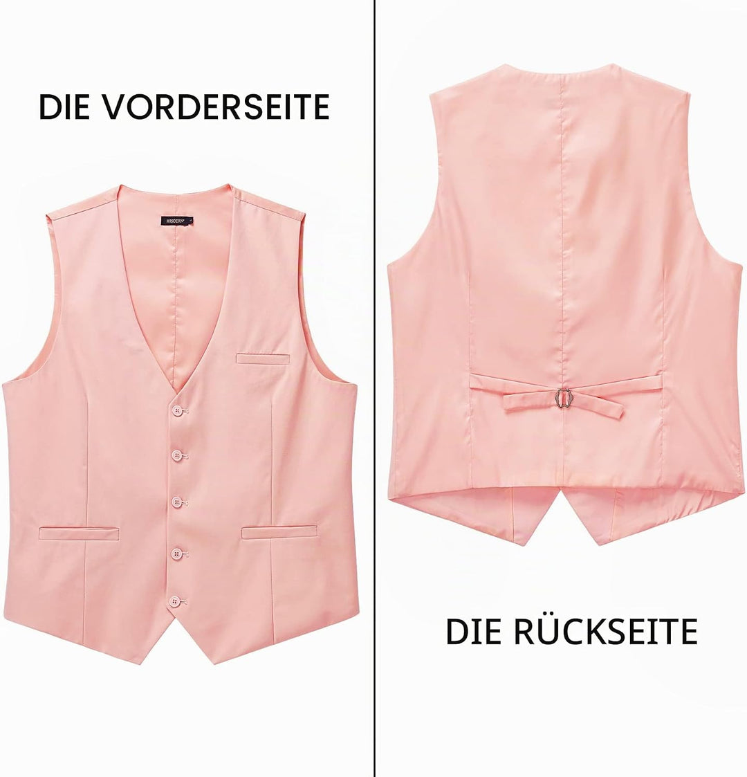 HISDERN Herren Formale Hochzeit Party Weste Baumwolle Einfarbig Weste 3XL Z1 - Rosa, 3XL Z1 - Rosa