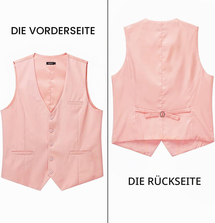 HISDERN Herren Formale Hochzeit Party Weste Baumwolle Einfarbig Weste 3XL Z1 - Rosa, 3XL Z1 - Rosa