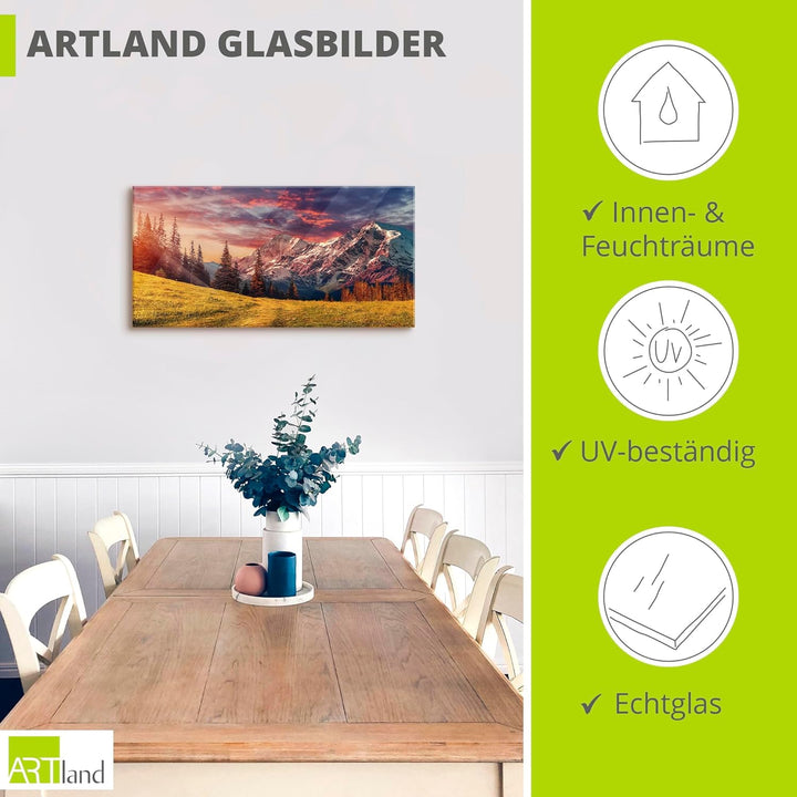 Glasbilder Wandbild Glas Bild einteilig 100x50 cm Querformat Alpen Berge Landschaft Natur Gebirge So