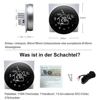 KETOTEK Thermostat Elektrische Fussbodenheizung WLAN 230V 16A, WiFi Raumthermostat Fussbodenheizung