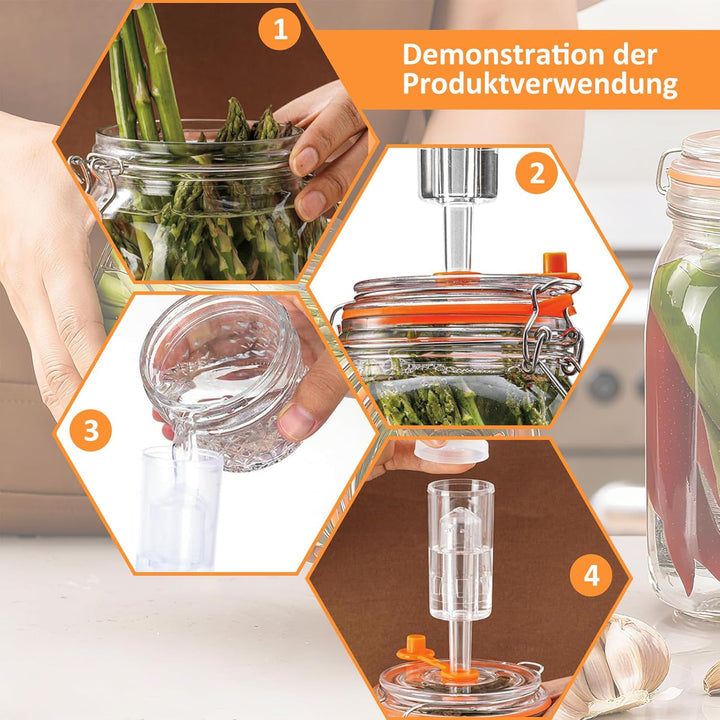 2 Stück 1,5L Gärglas, Fermentationsglas mit Gärventi und Gewicht, Fermentiergläser mit Luftschleusen