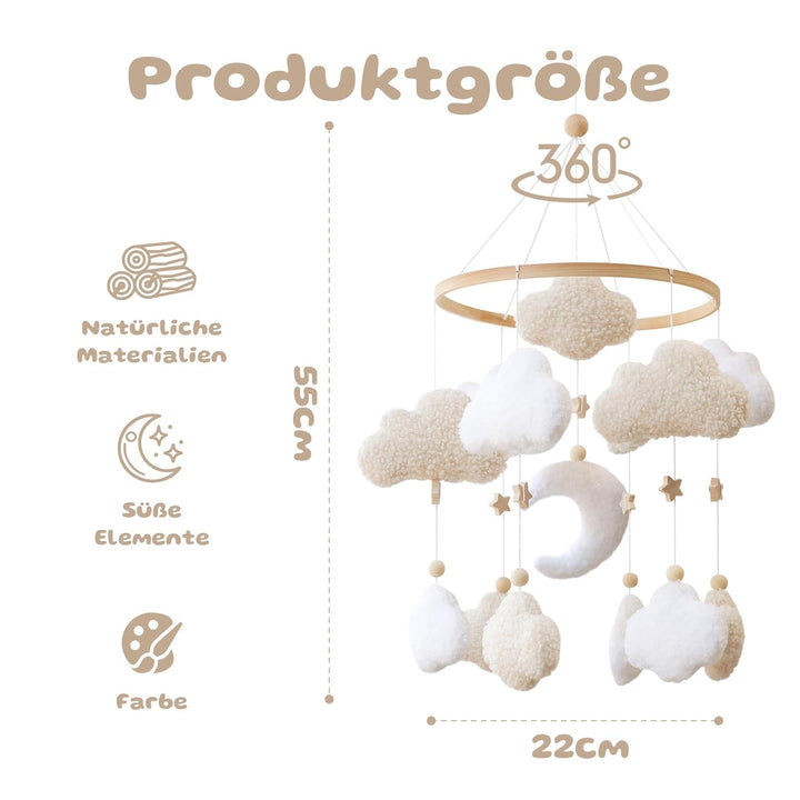 3D Wolken Mond Sterne Mobiles Baby, Babybett Mobile, Windspiele Baby Mobile Halterung Wickeltisch An