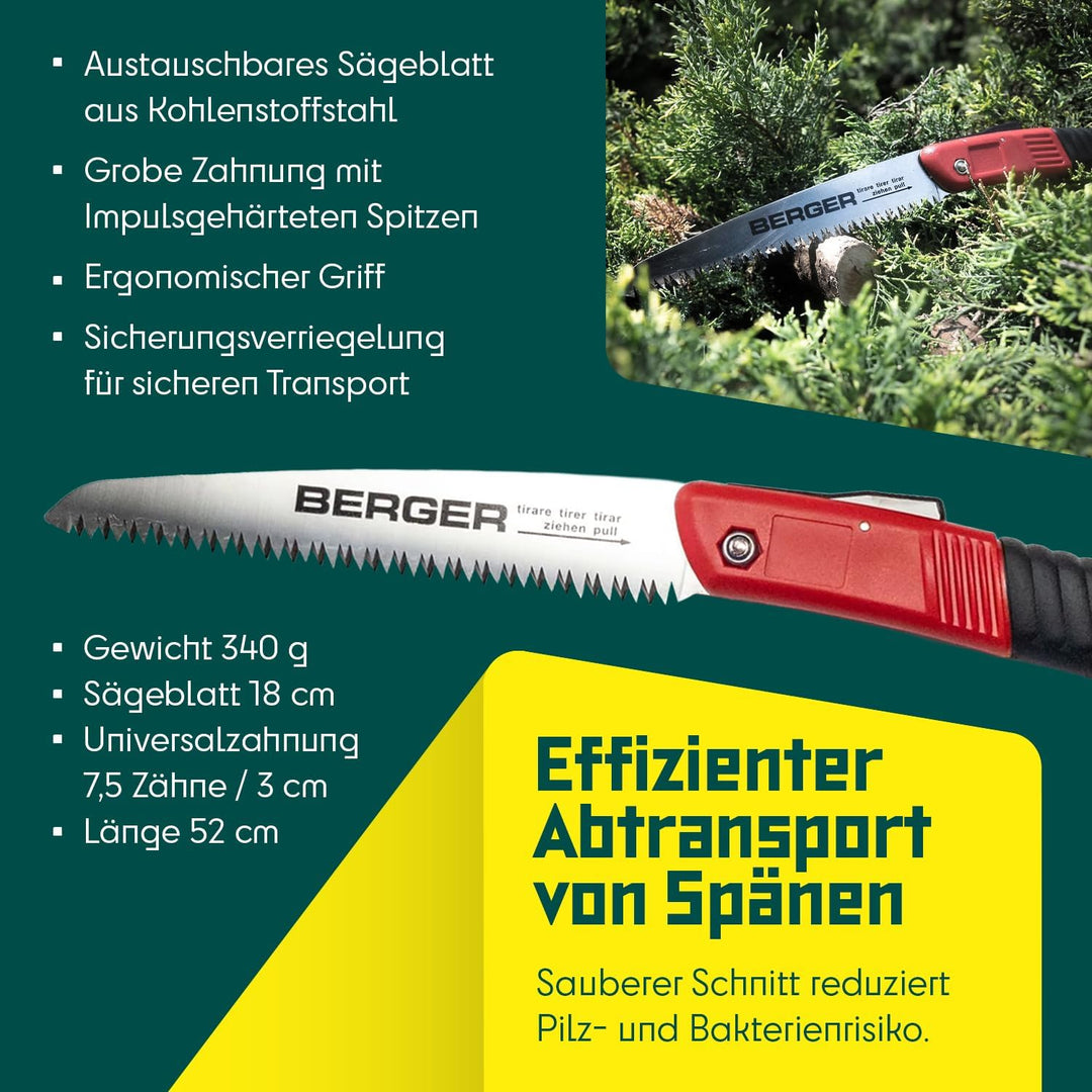 Berger Klappsäge 64650 aus Kohlenstoffstahl mit austauschbarem Sägeblatt, Länge: 18 cm Klappsäge 180