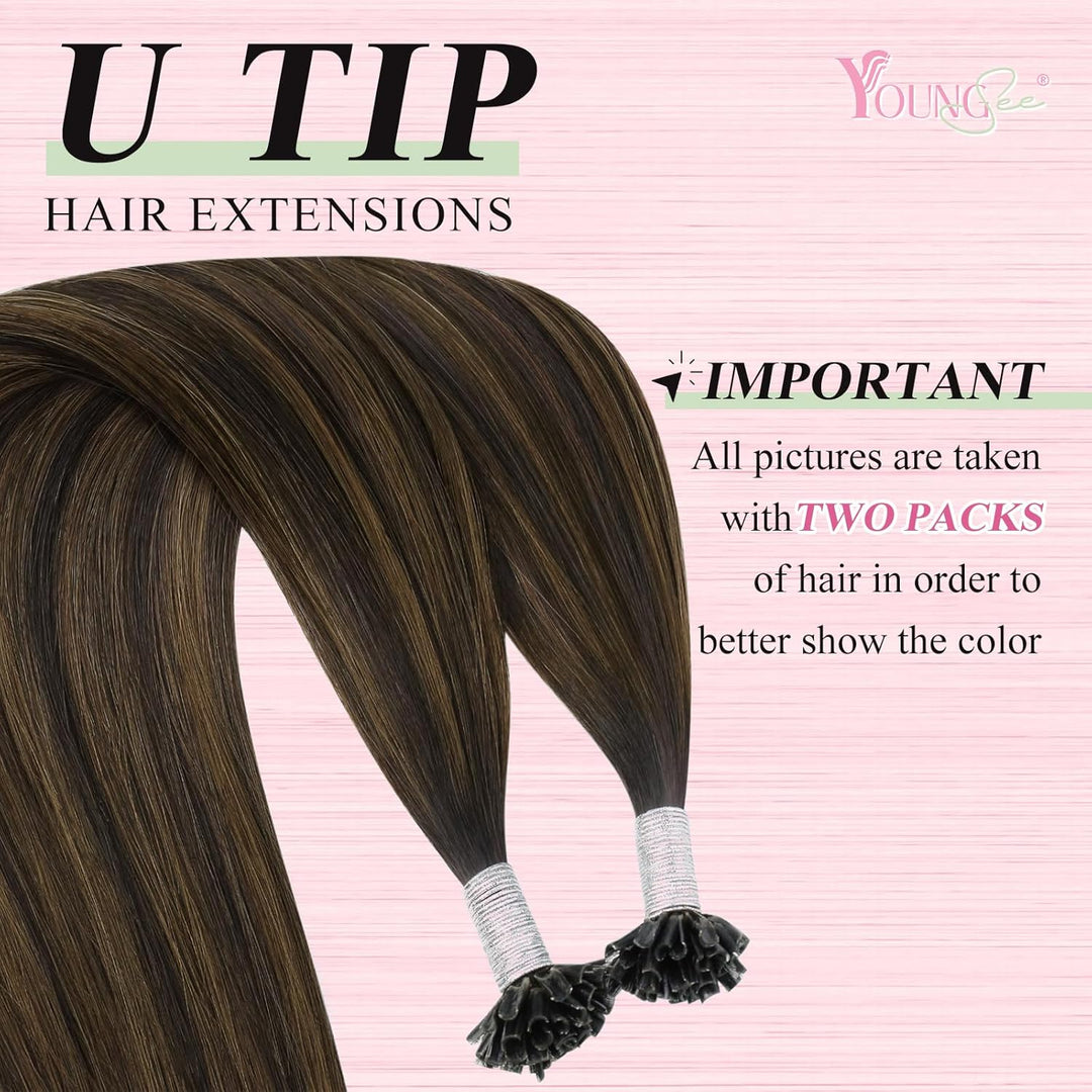 YoungSee Bonding Extensions Echthaar Braun Ombre Extensions Echthaar Bondings Dunkelbraun Ombre Mitt