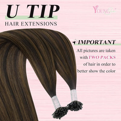 YoungSee Bonding Extensions Echthaar Braun Ombre 40cm Keratin Bondings Echthaar Dunkelbraun und Mitt