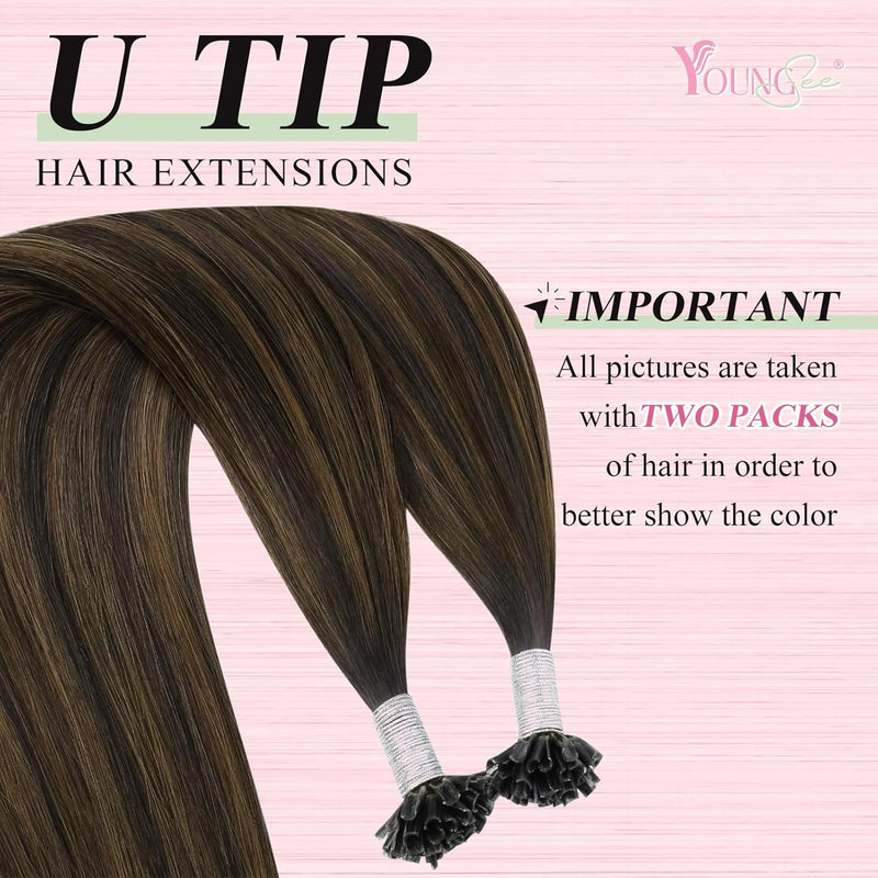 YoungSee Bonding Extensions Echthaar Braun Ombre 40cm Keratin Bondings Echthaar Dunkelbraun und Mitt