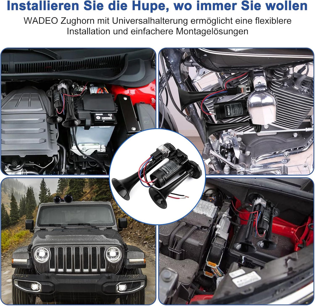 WADEO LKW Hupe 12V 118db, Super Laut Autohupe mit Kompressor, Lufthorn Drucklufthorn Kit für alle 12