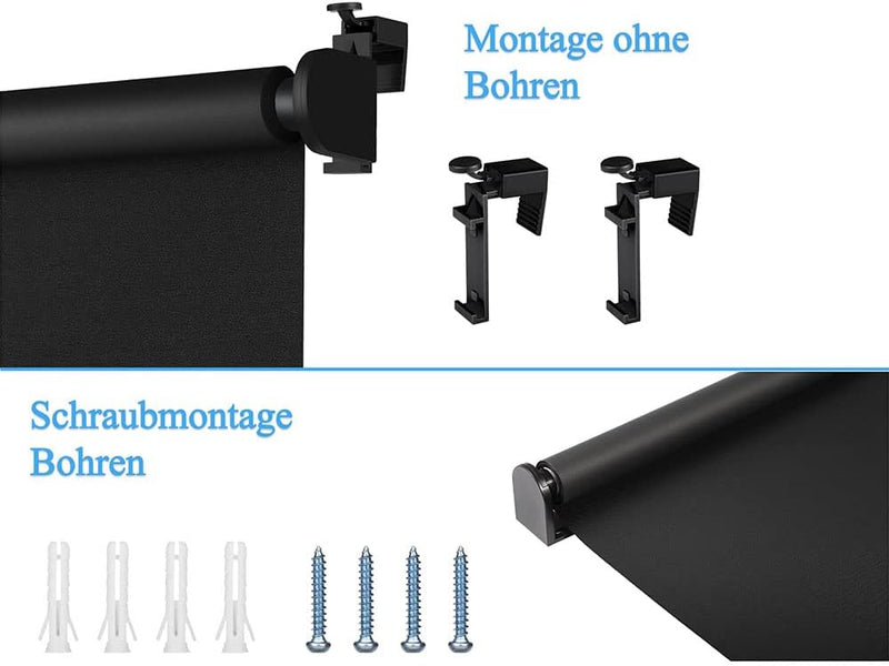 Eurohome Verdunkelungsrollo Thermo Rollo 100x130cm (Stoffbreite 96 cm) Schwarz Klemmfix ohne Bohren