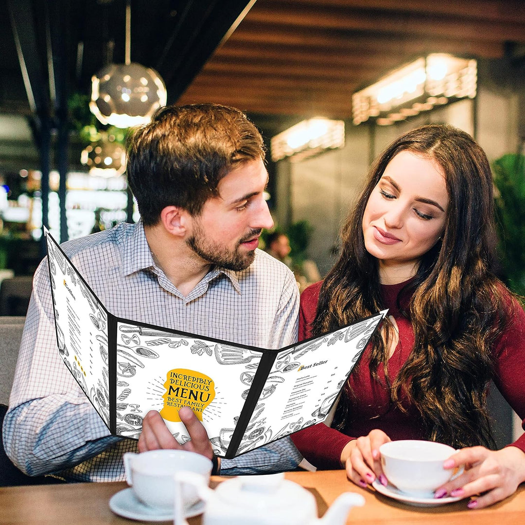 Kurtzy Dreifach Faltbare A5 Menükartenhalter (10Stk) – Speisekartenmappe Vinyl Hüllen 3x Faltbar Dop