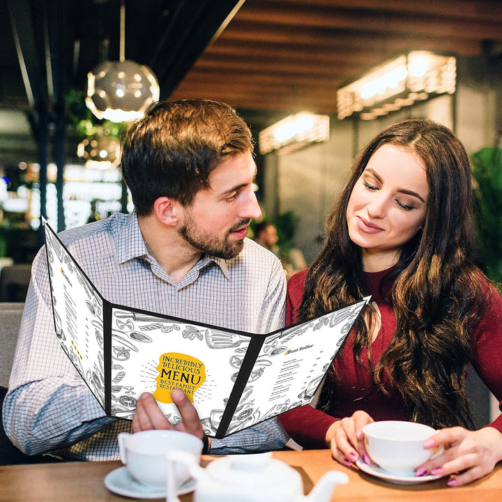 Kurtzy Dreifach Faltbare A5 Menükartenhalter (10Stk) – Speisekartenmappe Vinyl Hüllen 3x Faltbar Dop