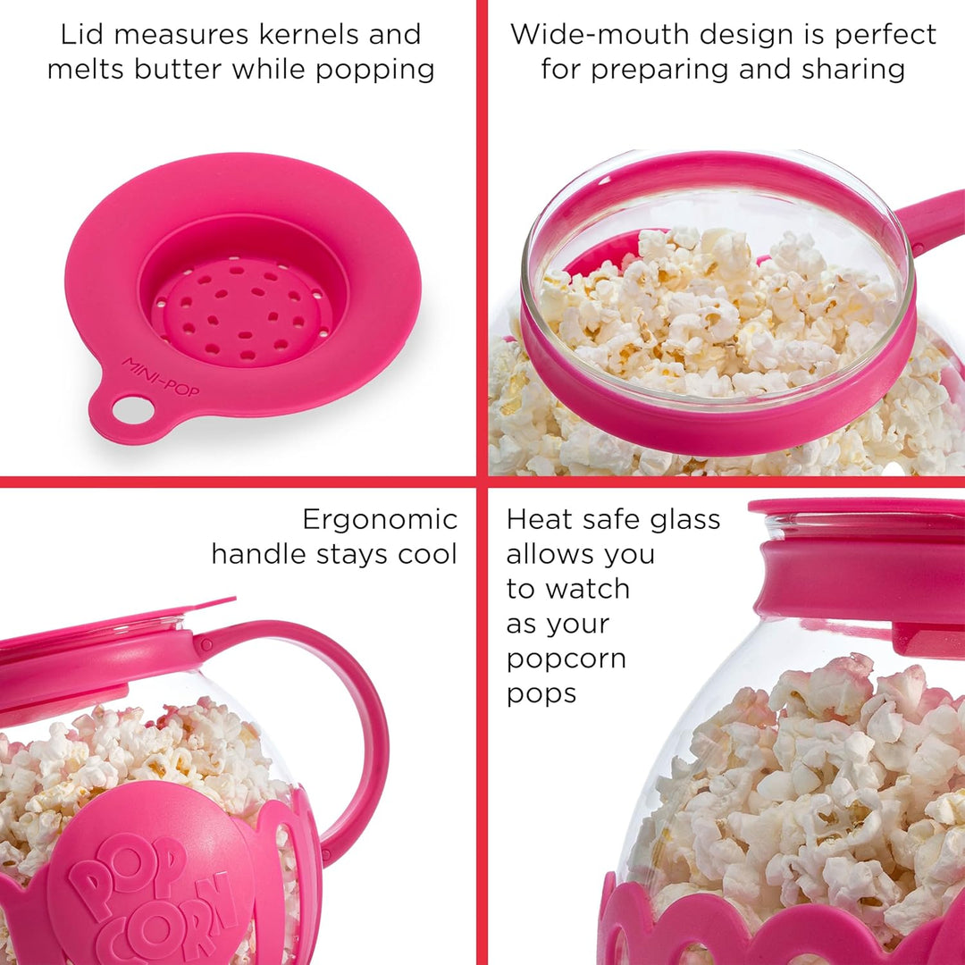 Ecolution patentierter Micro-Pop Mikrowellen-Popcorn-Popper, Borosilikatglas, hot pink 1.5-Quart Sna